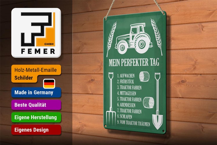 Blechschild Spruch 20x30cm mein perfekter Tag Traktor