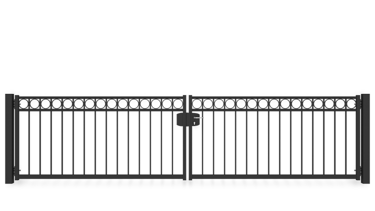 Gartentor ZAUNGURU BASIC-Line Oldenburg Kreis aus Metall, Höhe: 103cm, Breite: 441cm, 2-flügelig inkl. Pfosten, Schloss und Zubehör, Feuerverzinkt und zusätzlich in RAL 7016 Anthrazitgrau pulverbeschichtet