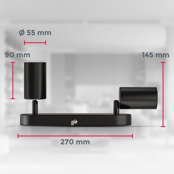 Deckenstrahler - schwenkbar, GU10 Fassung, 2-flammig, schwarz