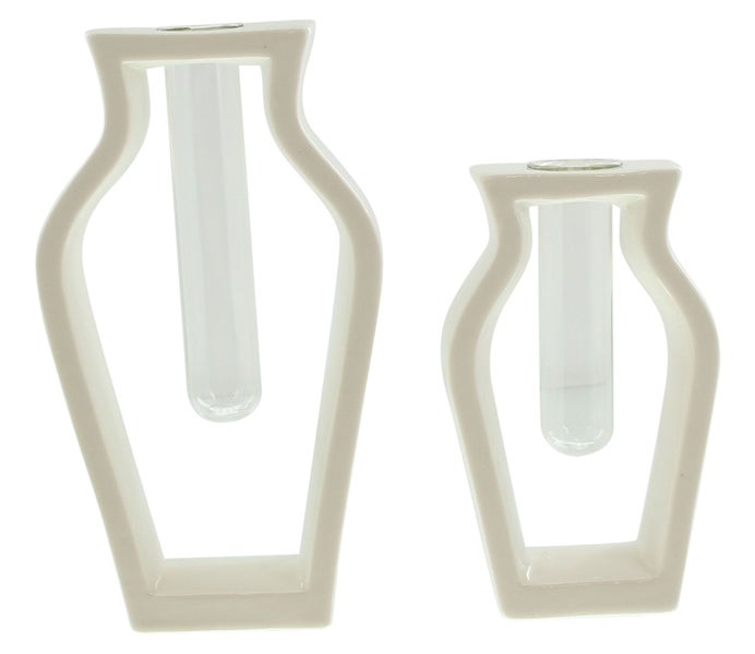 FRANK FLECHTWAREN | Vase Amphore, 2er Set, PORZELLAN, GLAS, 9 x 4 x 14,5cm, 10,5 x 4 x 19,5cm