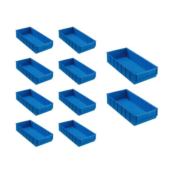 PROREGAL SparSet 10x Blaue Indurstriebox 400 B HxBxT 8,1 x 18,3 x 40 cm 4,7 Liter Sortimentskasten