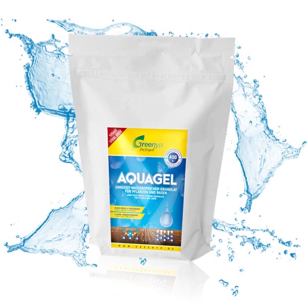 Greenyp Aquagel I Langzeit Wasserspeicher Granulat für Pflanzen, Bäume und Rasen gegen Dürre & Trockenheit I speichert das 400-fache an Wasser I 2,5kg