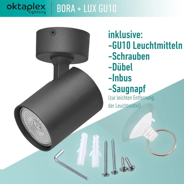 Bora Deckenstrahler GU10 LED 400lm 2700K warmweiß 4,8W 230V Schwenkbar 1-flammig Aluminium Deckenleuchte Wandstrahler