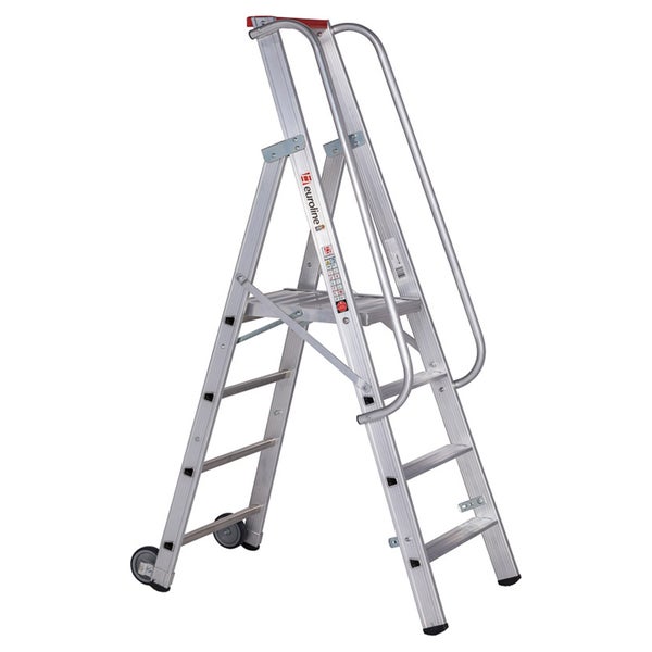 Aluminium Stufenleiter mit Rollen und Haltebügel