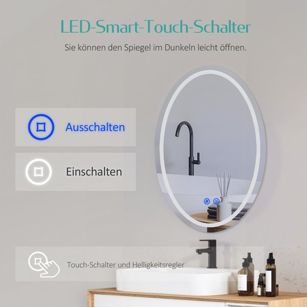 LED Spiegel mit Touchschalter und Helligkeitsregler im Badezimmer