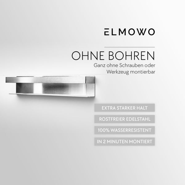 Elmowo Ablage aus Edelstahl für die Montage ohne Bohren, Schrauben oder Werkzeug, geeignet für Feuchträume mit starkem Halt.