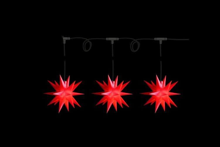 Sterntaler Sternenkette | Weihnachtsstern Kette | 3 Sterne | 18 Zacker | 12cm | Außen | LED | Batterie | mit Timer & Fernbedienung