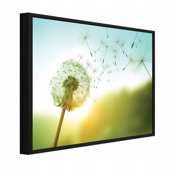 Wandbild mit Löwenzahn Motiv und schwarzem Rahmen