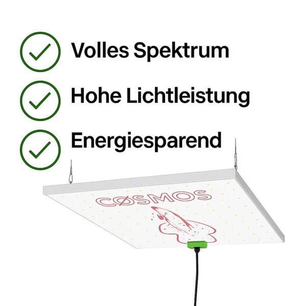 LED-Pflanzenlampe Cosmos mit vollem Spektrum, hoher Lichtleistung und energiesparender Funktion.