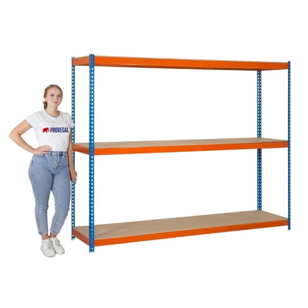 PROREGAL Schwerlastregal Big Wood Yeti Three HxBxT 200 x 120 x 60 cm Fachlast 400 kg Blau-Orange