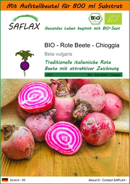 SAFLAX Garden in the bag - BIO - Rote Beete - Chioggia - Beta vulgaris - 70 Samen - Mit Anzuchtsubstrat im praktischen, selbst aufstellenden Beutel