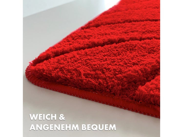 FLOORDIREKT Badematte Maris - Flauschiger Badvorleger mit Blattstruktur - Rot - 40 x 60 cm