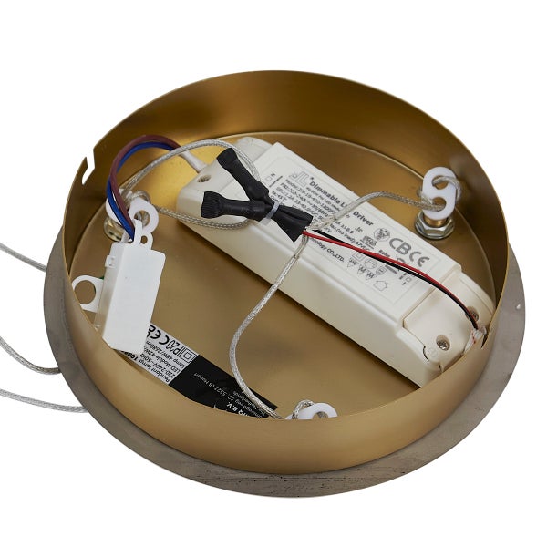 Innenansicht einer Deckenleuchte mit elektrischen Komponenten