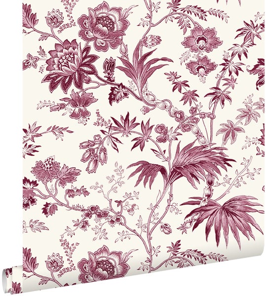 Tapete mit klassischem Blumenmuster und botanischen Motiven wie Blüten und Ranken