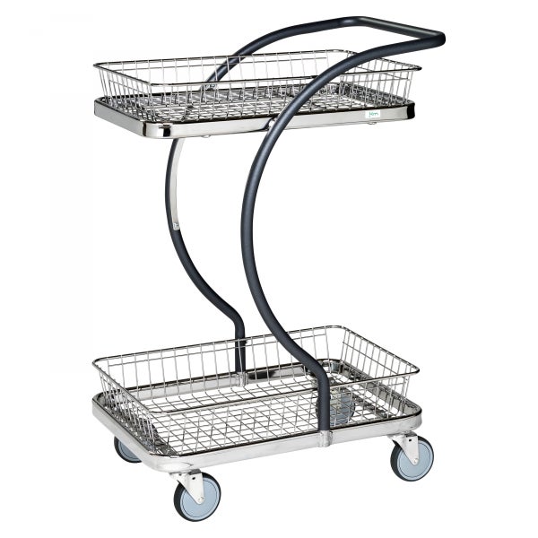 Servierwagen mit zwei Drahtkörben und Rollen