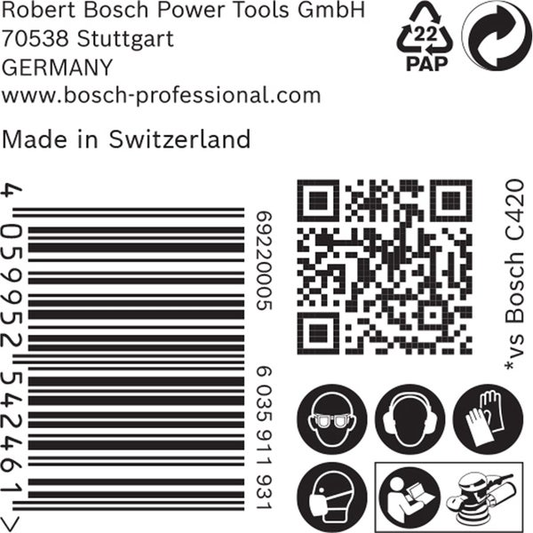 Informationen zu Robert Bosch Power Tools GmbH, Barcode, QR-Code und Sicherheitshinweise
