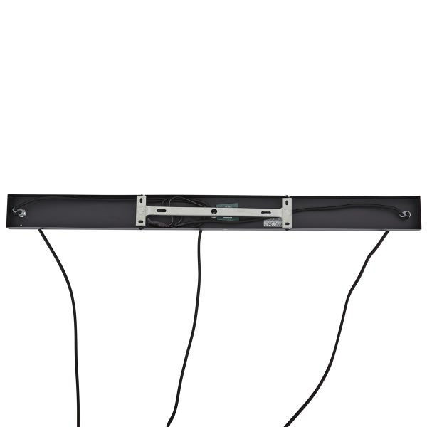 Unterseite einer schwarzen Lampe mit Kabeln