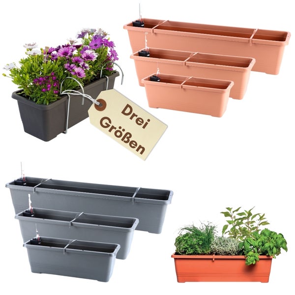 Blumenkasten Fensterbank Außen Blumenkasten Balkongeländer Balkonkasten mit Wasserspeicher Metall Halterung Pflanzkasten Outdoor Kunststoffhalterung terrakotta