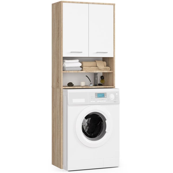 Waschmaschine mit Waschmaschinenschrank und Regalen