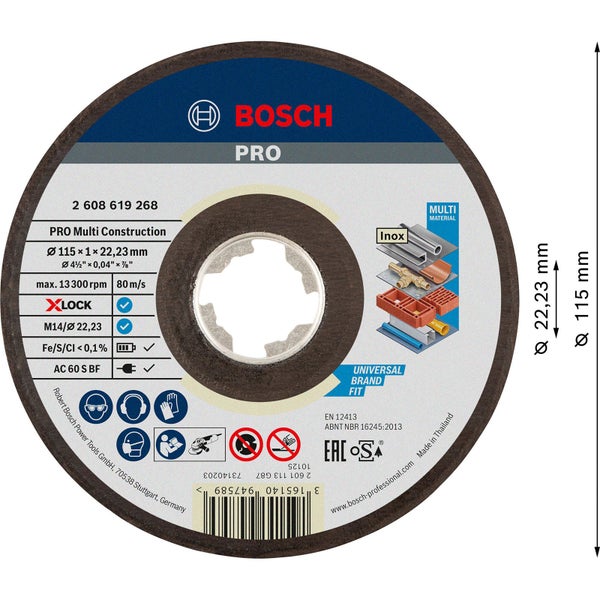 X-LOCK Multi Material Trennscheibe gerade ACS 60 V BF, 115 mm, 22,23 mm, 1,0 mm