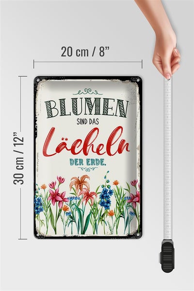 Blechschild Spruch 20x30cm Blumen sind das Lächeln der Erde