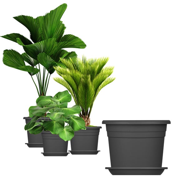 3x Blumentopf Untersetzer Ø 24 cm Farbe Anthrazit Kunststoff Blumenuntersetzer Blumentopfuntersetzer passend zu Ø 25 cm Blumentöpfen