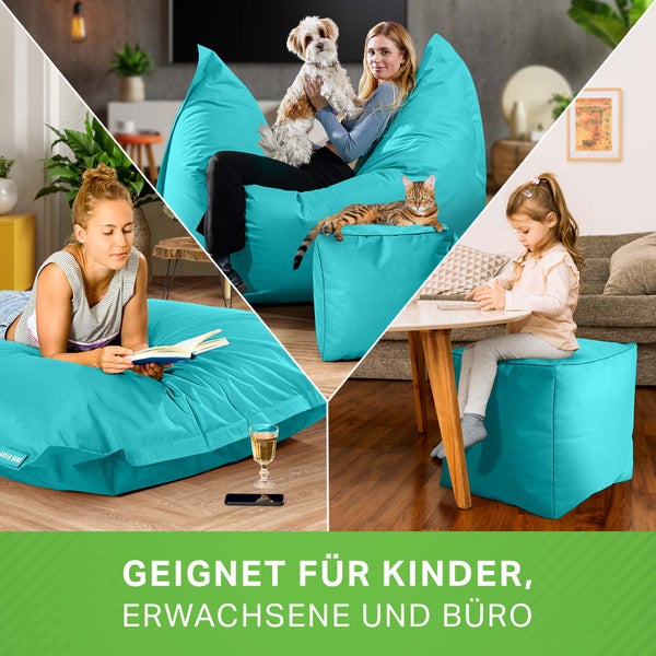 Green Bean 2er Set XXL Sitzsack inkl. Pouf fertig befüllt mit EPS-Perlen - Riesensitzsack 140x180 Lounge Sitz-Kissen Bean-Bag Chair  - Türkis