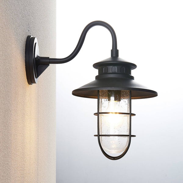 Lindby Wandleuchte außen (Laterne) Kyan (spritzwassergeschützt (Retro, Vintage Antik) in Schwarz aus Metall (1 flammig E27) - Außenwandleuchten Wandlampe Led Außenlampe Outdoor für