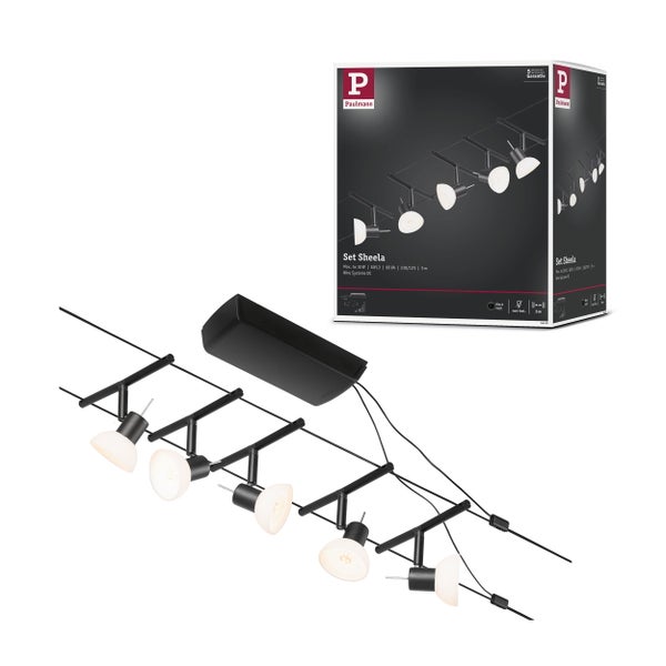 CorDuo Seilsystem Sheela Basisset GU5,3 max. 5x10W 230/12V Schwarz matt, Chrom