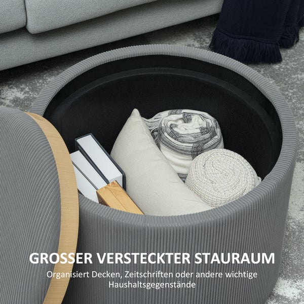 HOMCOM Sitzhocker mit Stauraum Hocker mit Deckel, Runder Fußhocker Polsterhocker Couchtisch mit Cord-Optik 56 x 56 x 42 cm Grau