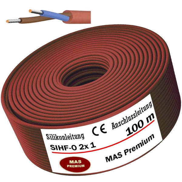 Silikonleitung SIHF-O 2x1 Millimeter, 100 Meter Ring, hitzebeständige Anschlussleitung