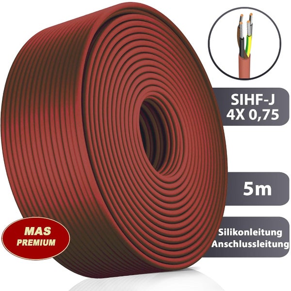 Silikonleitung SiHF-J 4x0,75 als 5 Meter Ring fuer elektrische Anschluesse.