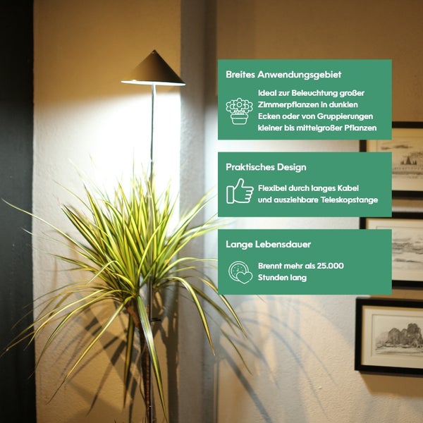 Parus by Venso SUNLiTE XL LED Vollspektrum Pflanzenlampe Grau 25W Indoor Plants Pflanzen Beleuchtung, mit ausziehbarem Teleskopstab, Parus Pflanzenlampe für große und kleine Zimmerpflanzen