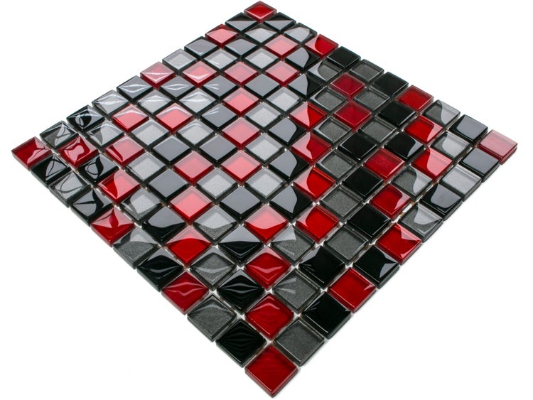 Glasmosaik auf Netz für Bad und Küche 30cm x 30cm  - Crimson Grey