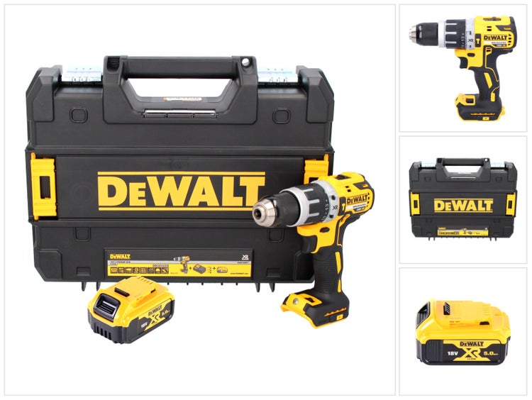 DeWalt Akku Schlagbohrschrauber mit 18 Volt Lithium Ionen Akku, Ladegerät und Transportkoffer im Set.