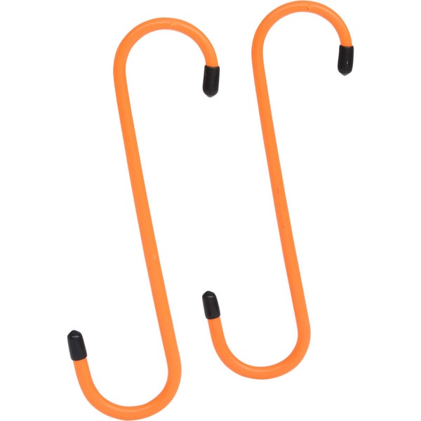 Zwei orangefarbene Werkzeughaken von KS Tools mit schwarzen Endkappen.