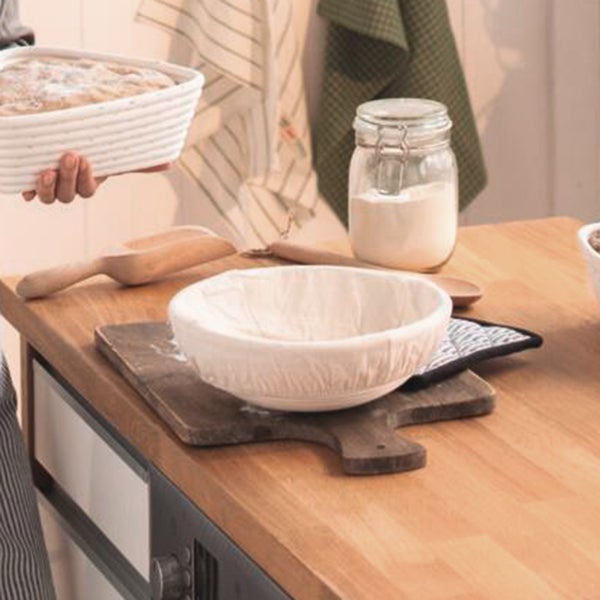 FRANK FLECHTWAREN|Gärkorb Rund mit Bezug, Ø 25 x 8 cm, RATTAN