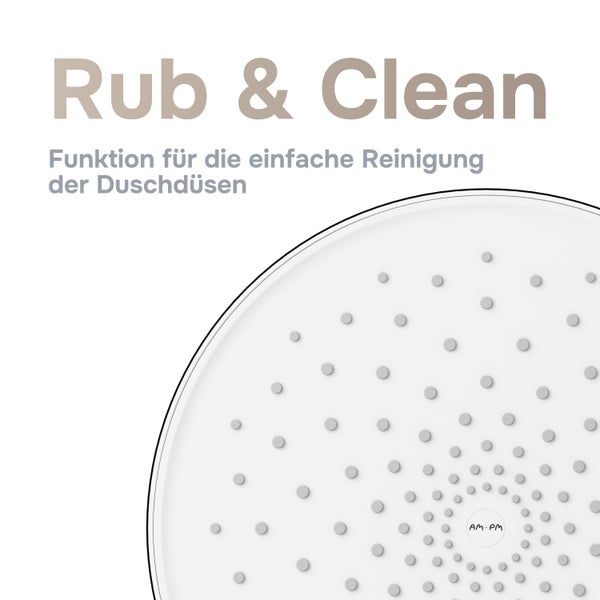 Duschkopf mit Rub and Clean Funktion zur einfachen Reinigung der Anti Kalk Düsen von AM PM.