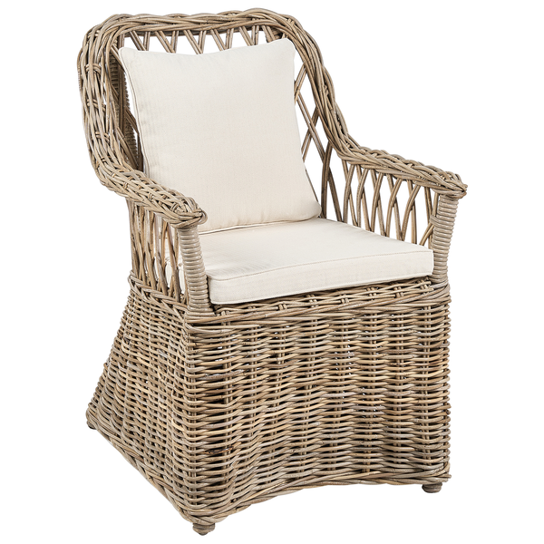 Gartensessel Rattan natürlich 2er Set Auflagen hellbeige MAROS II