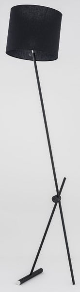 Moderne Stehleuchte mit zylindrischem Lampenschirm und schlankem Metallgestell