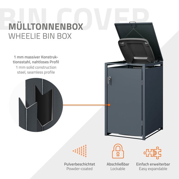 ML-Design Mülltonnenbox 1er für 1 Tonne, 240L, 68x80x116,3 cm, Anthrazit, Stahl, wetterfest, Abschließbare Mülltonnenverkleidung mit Klappdeckel und Tür, Müllbox Mülltonnecontainer Mülltonnenabdeckung