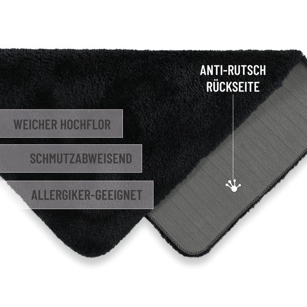 Badematte mit weichem Hochflor, schmutzabweisend, allergikergeeignet und rutschhemmender Rückseite.