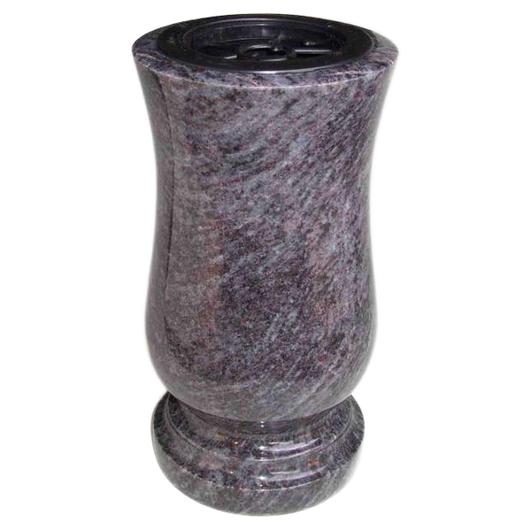 Grabvase aus Granit mit polierter Oberfläche und Kunststoffeinsatz.