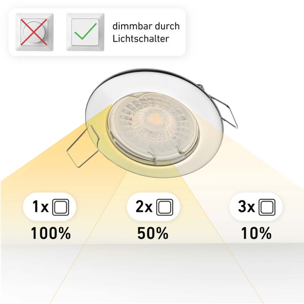 Oktaplex Lighting 6er Set LED Spot Sedan - 3 Stufen dimmbar - 4,8W 2700K 230V 380lm Warmweiß 120° - Deckenspots Chrom Lochmaß 60mm