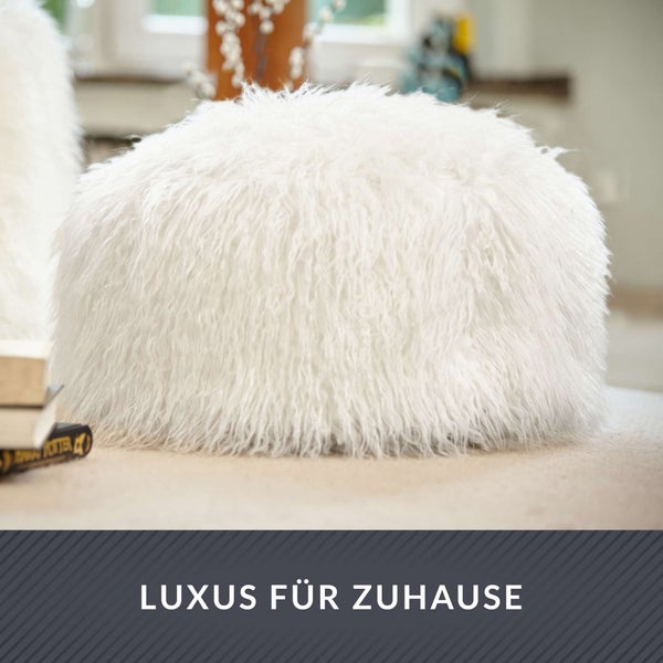 Green Bean runder Sitzpouf Felloptik in 3 Farben - Sitzhocker mit Füllung - Maße 45 x 25 cm - perfekte Ergänzung zum Sitzsack - Sitzwürfel Sitzkissen Hocker Sitzhocker Creme