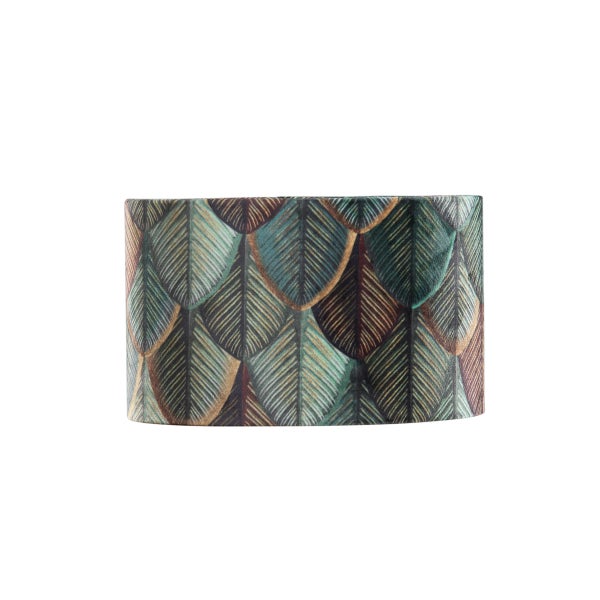 Samtlampenschirm mit Blattdesign und goldener Innenseite, oval, 25/16/15