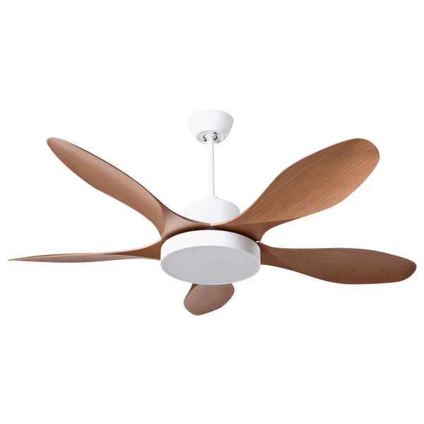 Deckenventilator mit Holzflügeln und integrierter Beleuchtung