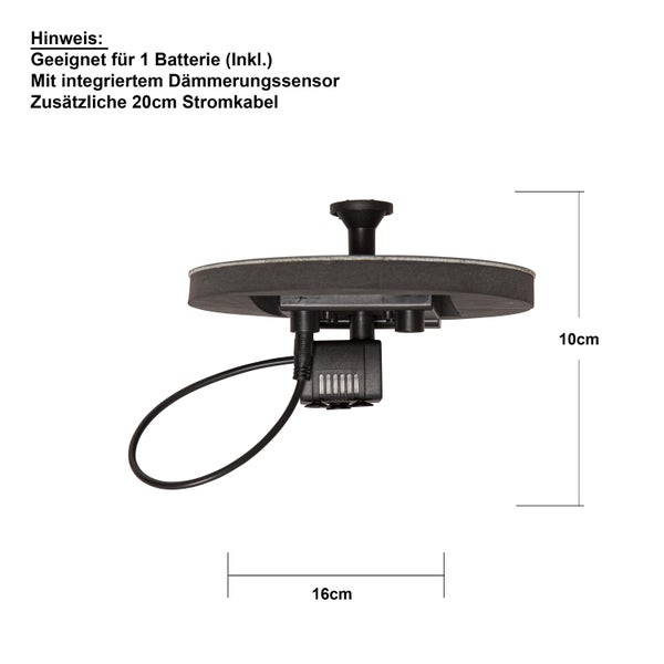 Brunnenpumpe mit Dämmerungssensor, geeignet für eine Batterie