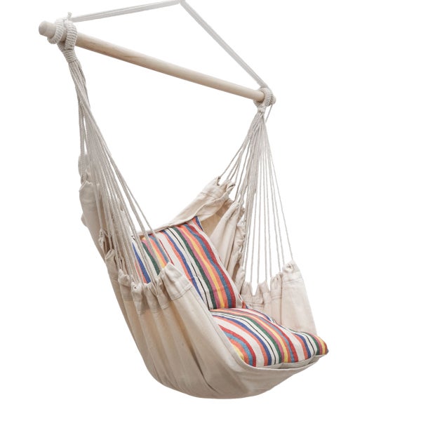 Hängesessel Relaxsessel 130x95cm in Beige + 2 Kissen zum Wenden