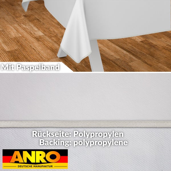 Weiße Tischdecke mit Paspelband und Polypropylen-Rückseite